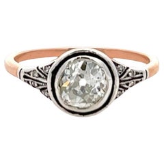 Victorian GIA 1.00 Carats Old Mine Cut Diamond Silver 14 Karat Rose Gold Ring