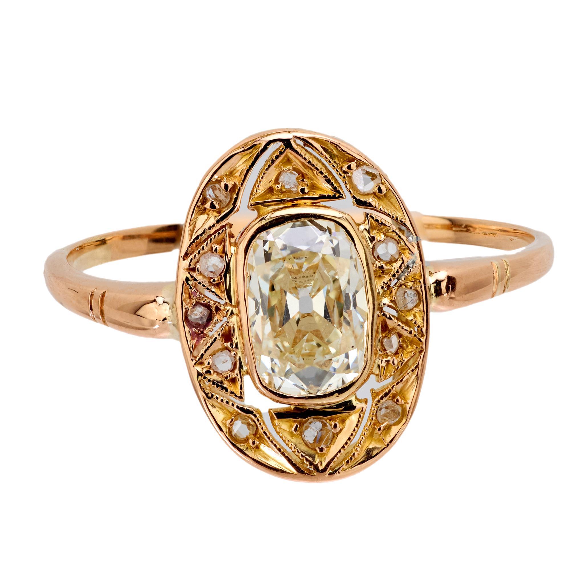 Old Mine Cut Victorian GIA 1.01 carat old mine cut diamond 18k rose gold ring