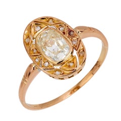 Victorian GIA 1.01 carat old mine cut diamond 18k rose gold ring