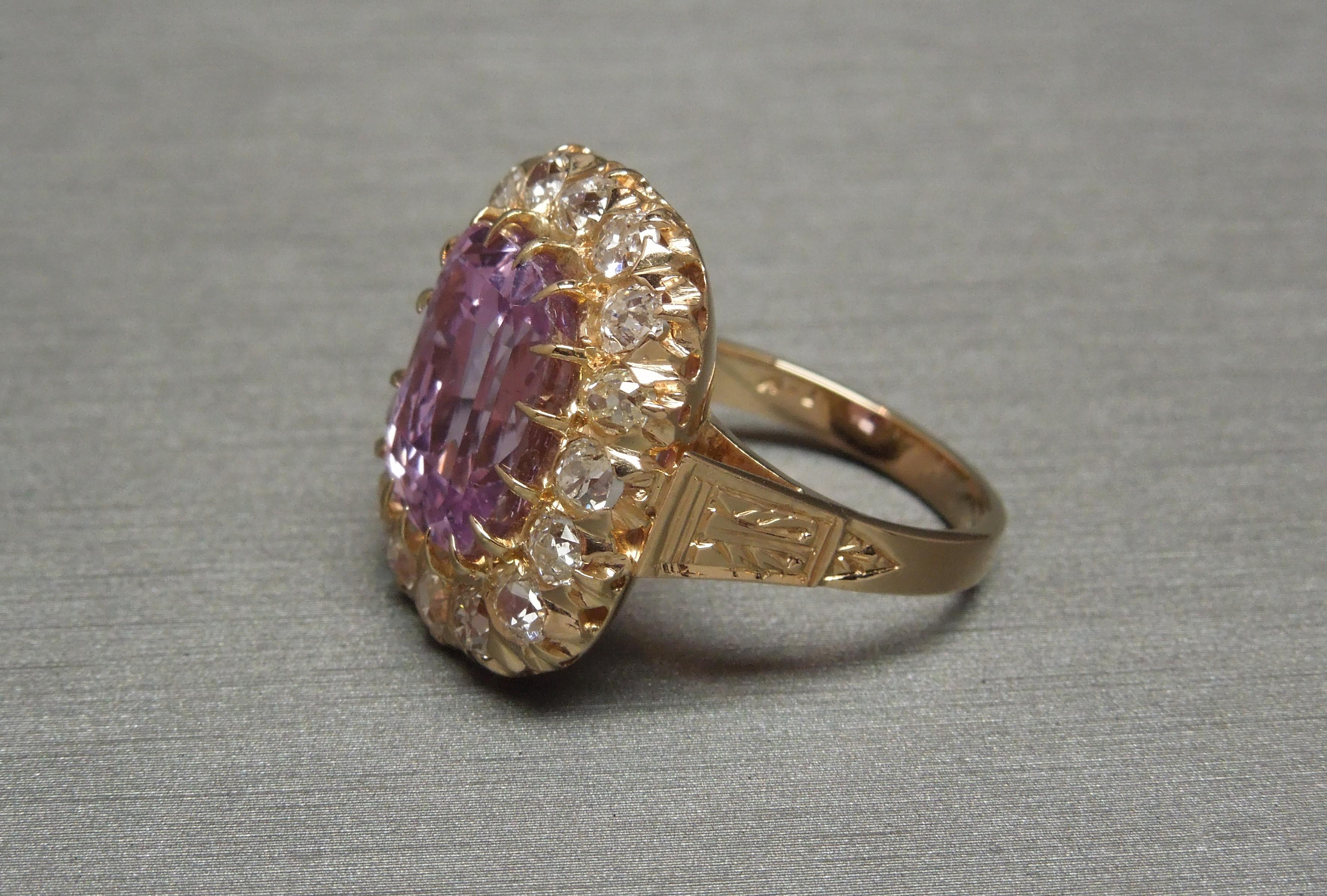 Early Victorian Victorian GIA 10.10 Carat Pink Sapphire and Diamond Ring For Sale