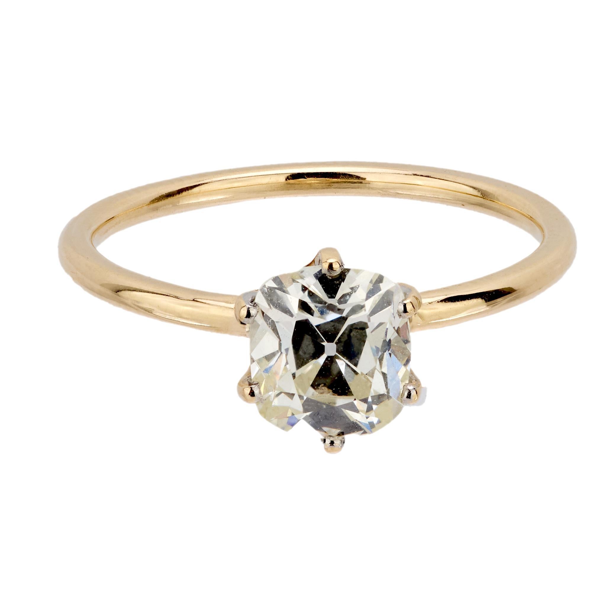 Old Mine Cut Victorian GIA 1.02 carat diamond 14k yellow gold solitaire ring For Sale