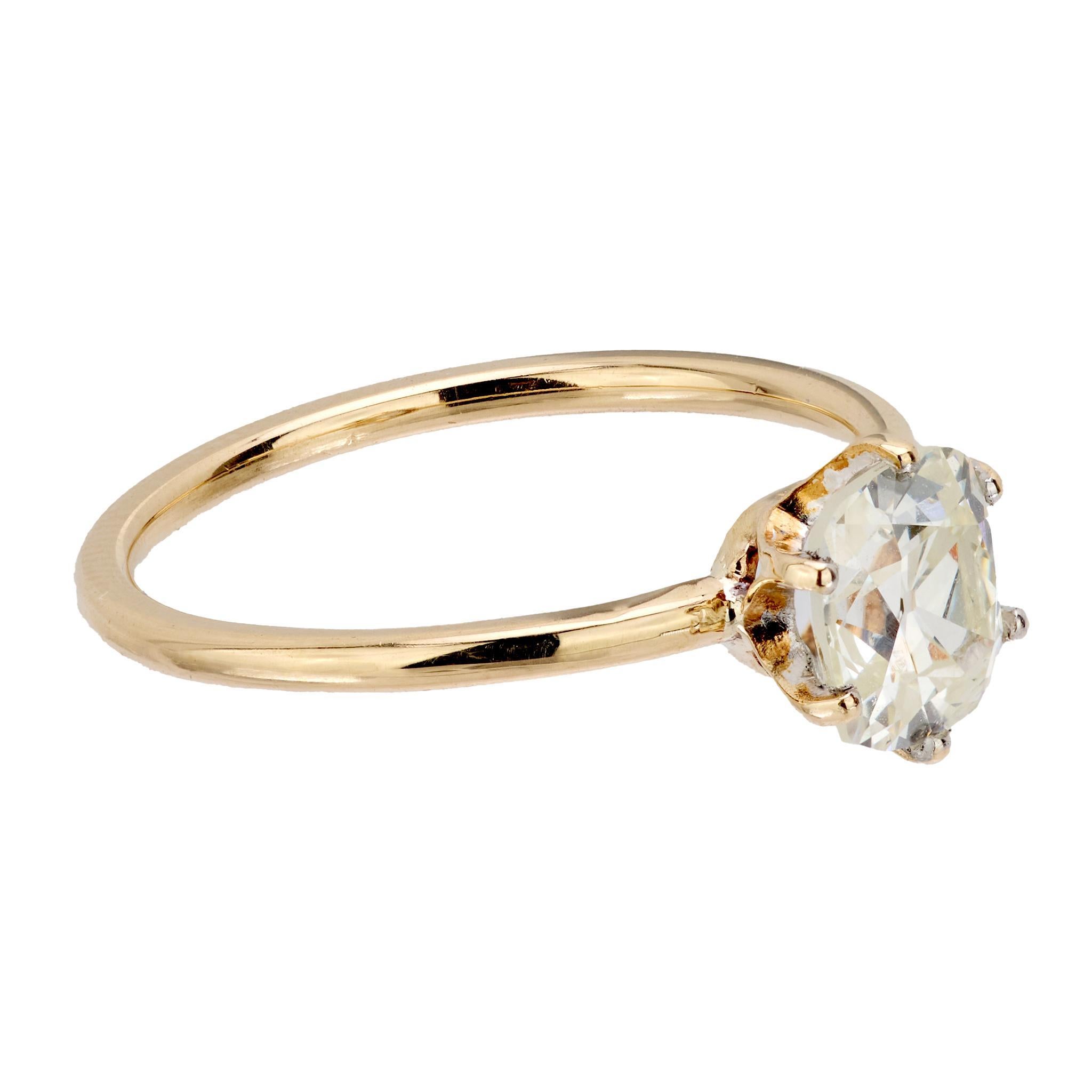Victorian GIA 1.02 carat diamond 14k yellow gold solitaire ring In Good Condition For Sale In Beverly Hills, CA