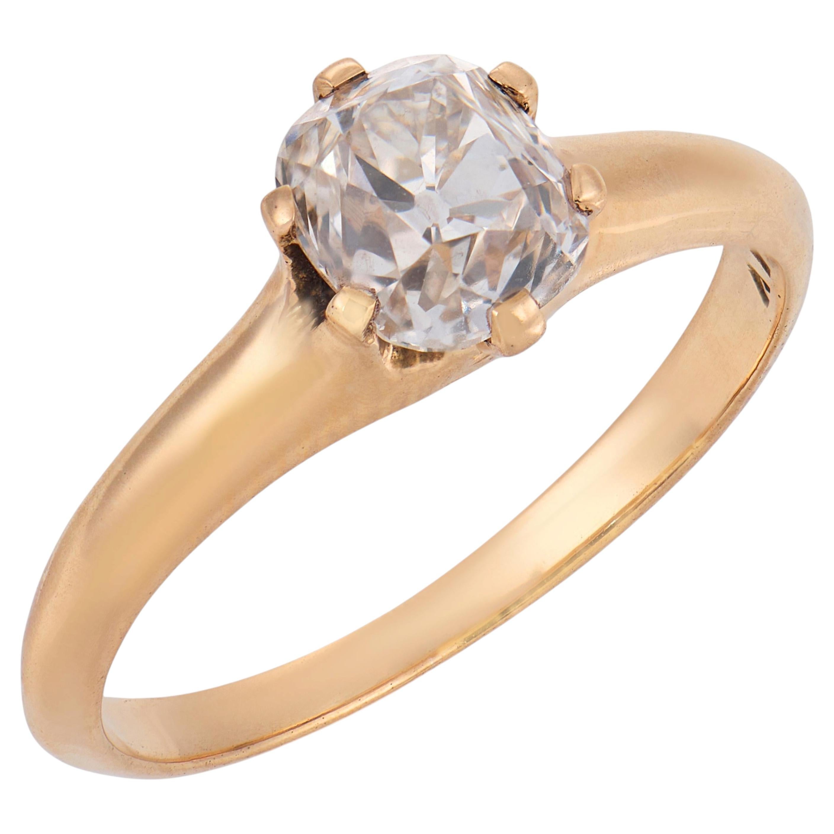 Victorian GIA 1.07 carat diamond 14k yellow gold solitaire engagement ring