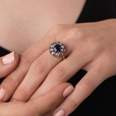 Victorian GIA 1.10 carat no heat sapphire diamond 18k yellow gold ring