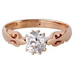 Victorian GIA 1.31 Carats Old Mine Cut Diamond 14k Rose Gold Solitaire Ring