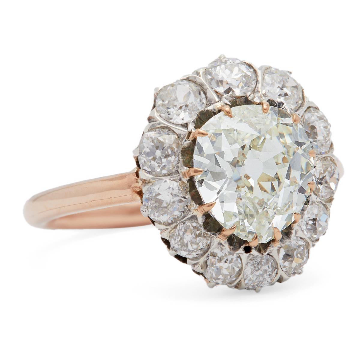 Viktorianischer GIA 1,45 Birnenschliff Diamant 14k Roségold Silber Cluster-Ring für Damen oder Herren