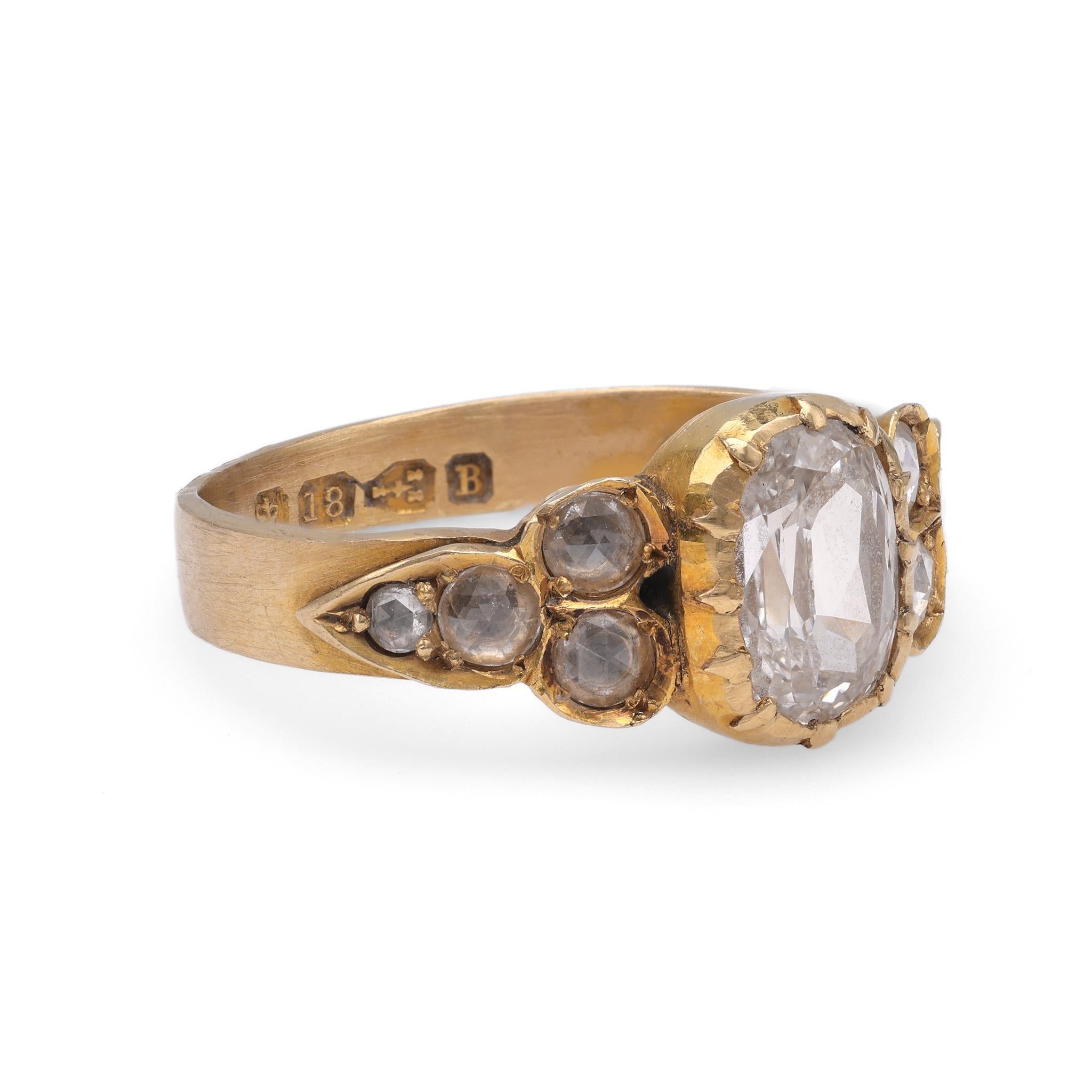 Viktorianischer Verlobungsring aus Gelbgold mit GIA 1.50 Karat Diamant (Kissenschliff)