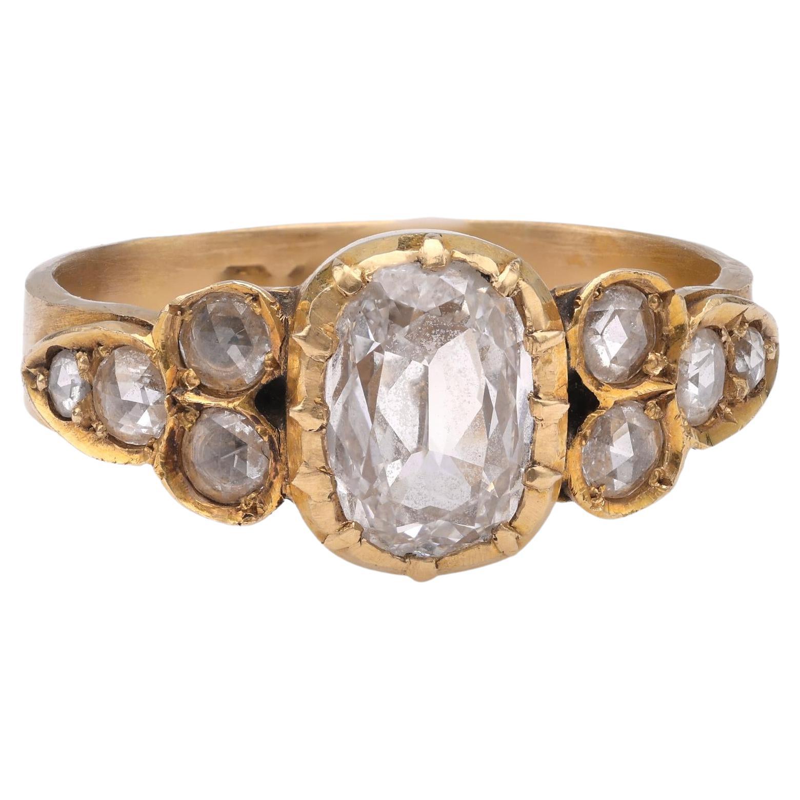 Victorian GIA 1.50 Carat Diamond Yellow Gold Engagement Ring For Sale