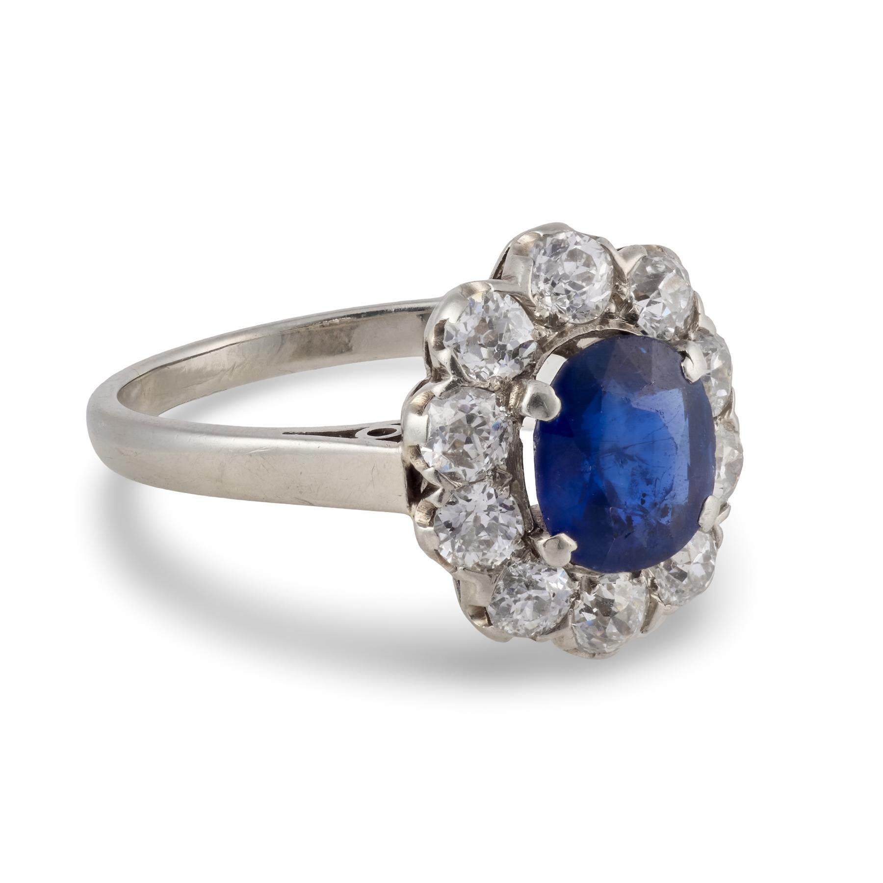 Viktorianische GIA 1,50 Karat keine Hitze Saphir Diamant 14k Cluster-Ring Damen im Angebot