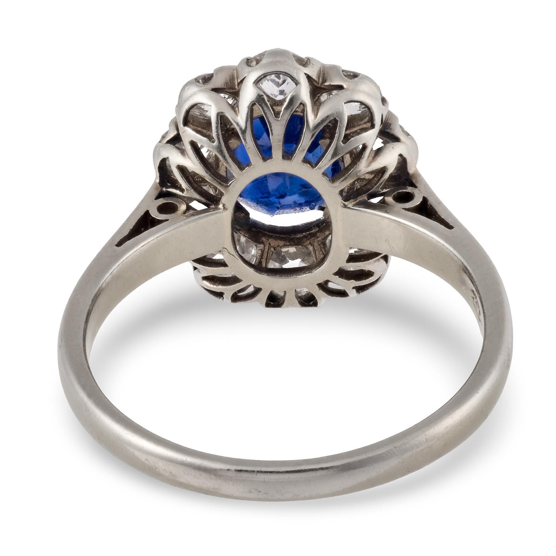 Viktorianische GIA 1,50 Karat keine Hitze Saphir Diamant 14k Cluster-Ring im Angebot 1