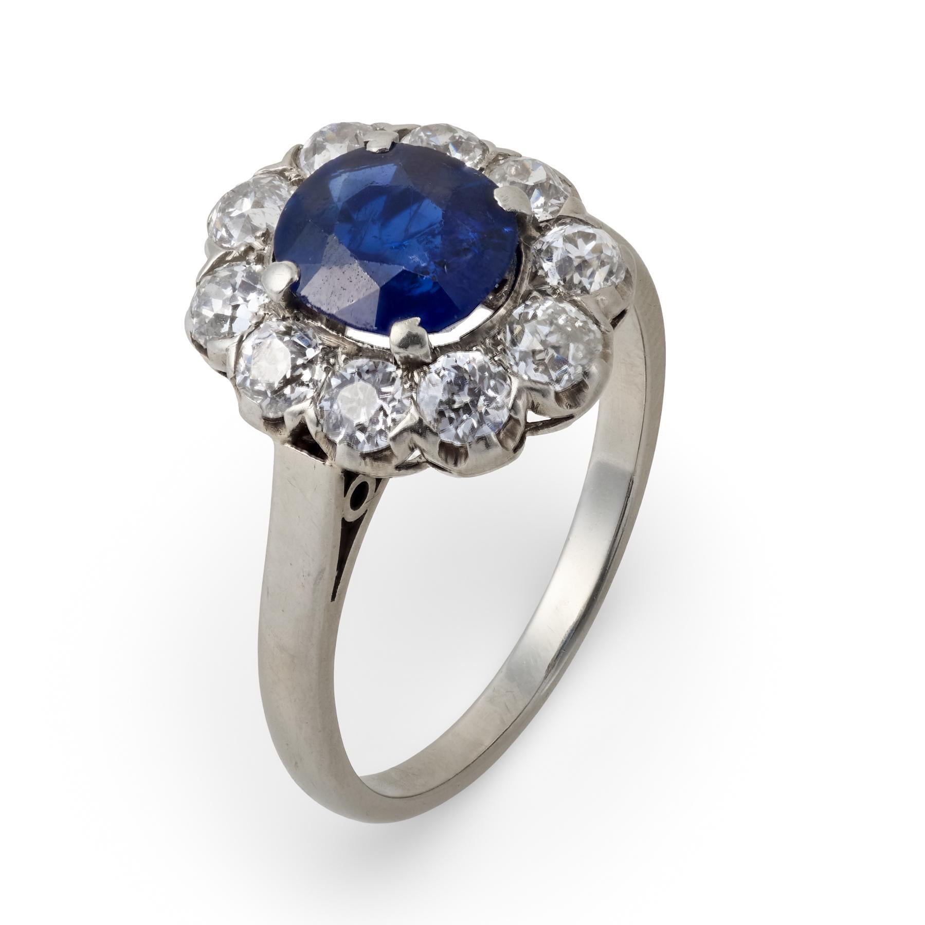 Viktorianische GIA 1,50 Karat keine Hitze Saphir Diamant 14k Cluster-Ring im Angebot 4