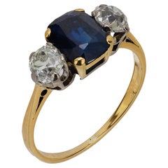 Victorian GIA 1.50 carat no heat sapphire diamond 18k yellow gold ring