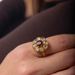 Bague victorienne GIA 1.50 carat rubis diamant or jaune 18k