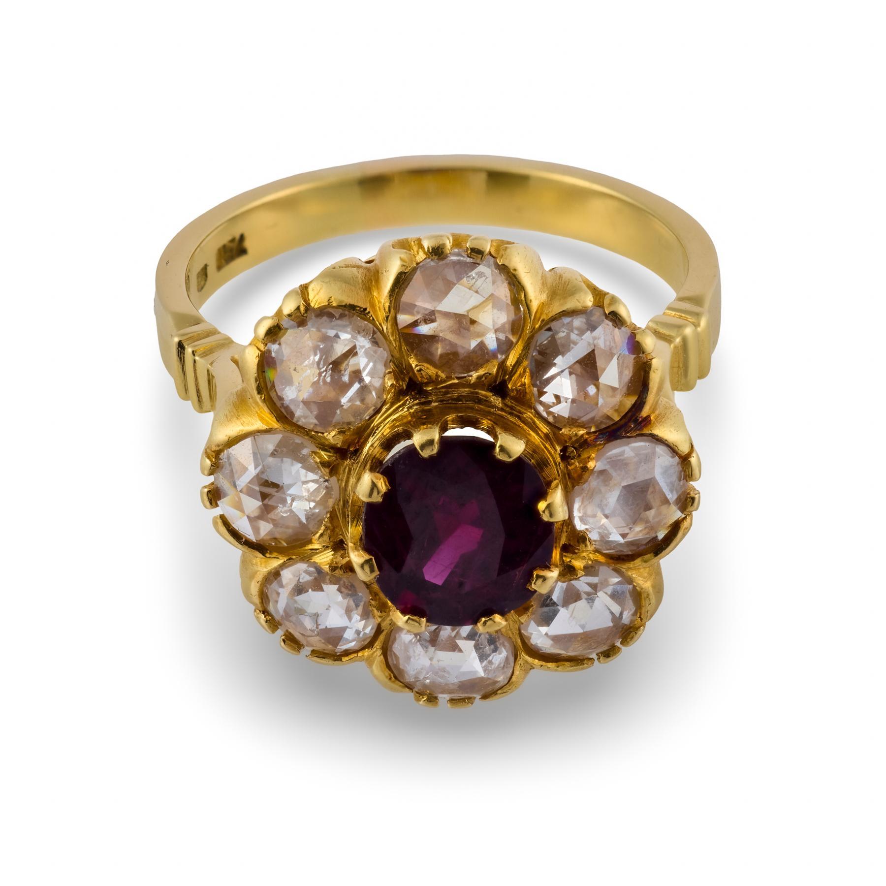 Victorien Bague victorienne GIA 1.50 carat rubis diamant or jaune 18k en vente