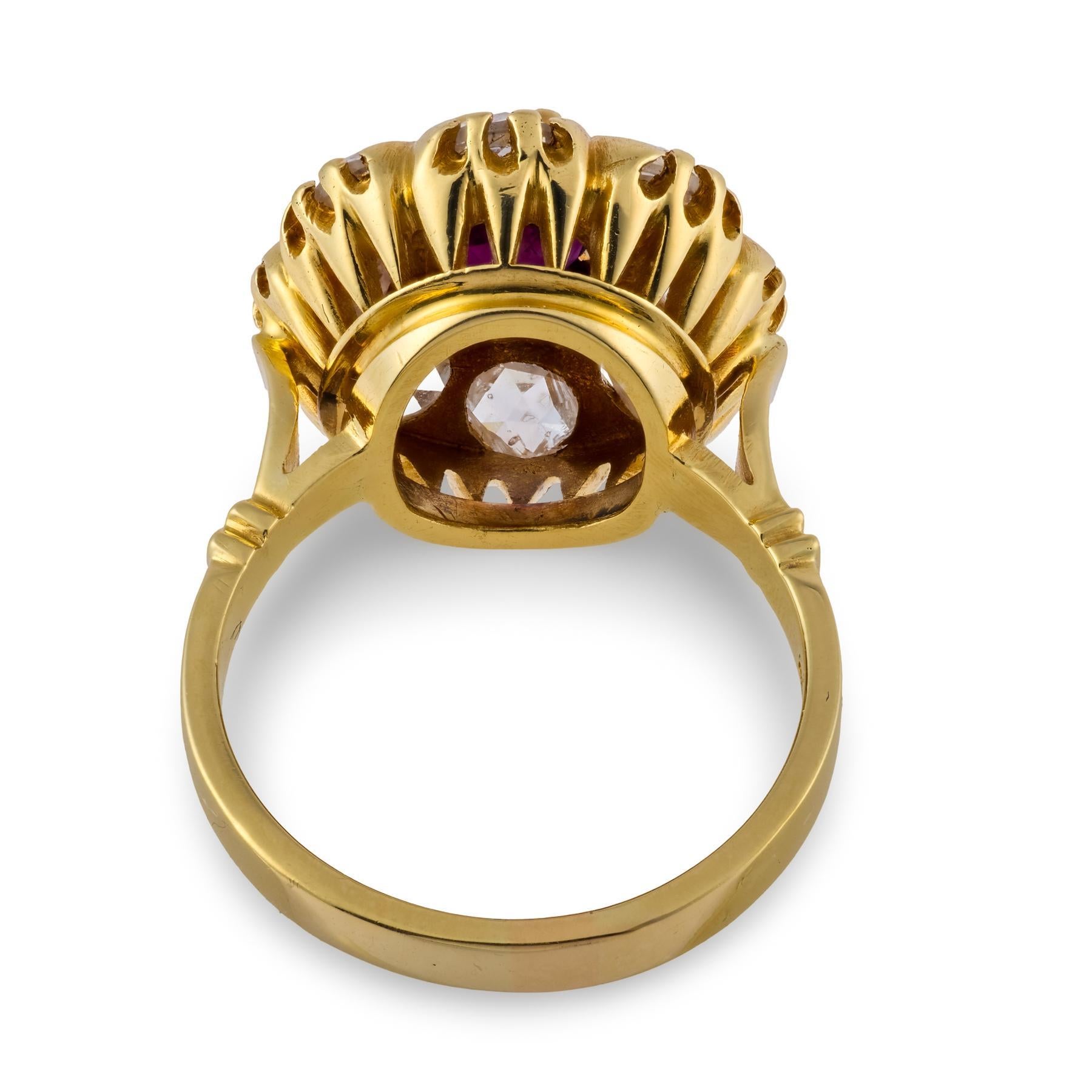 Bague victorienne GIA 1.50 carat rubis diamant or jaune 18k Pour femmes en vente