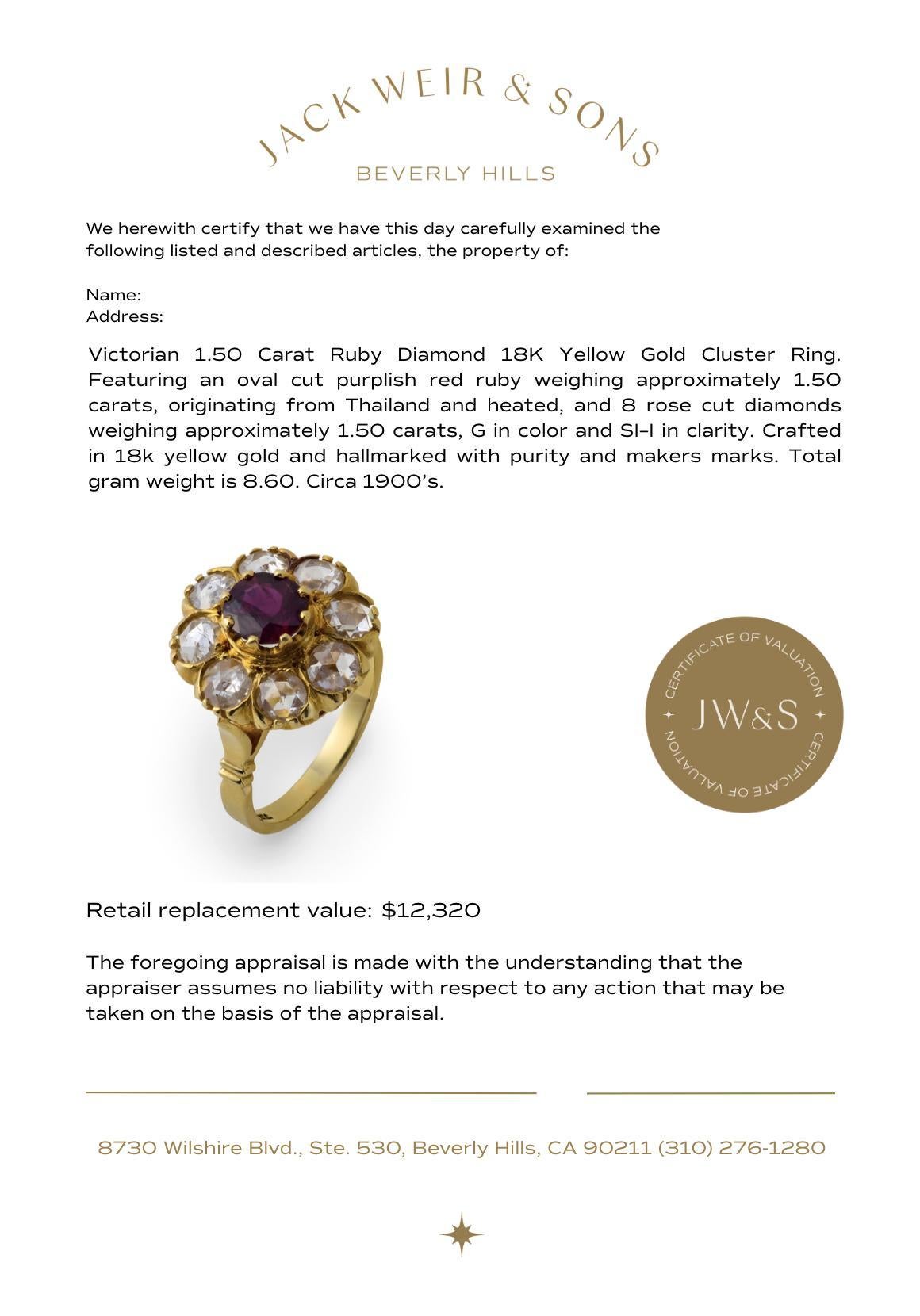 Bague victorienne GIA 1.50 carat rubis diamant or jaune 18k en vente 2