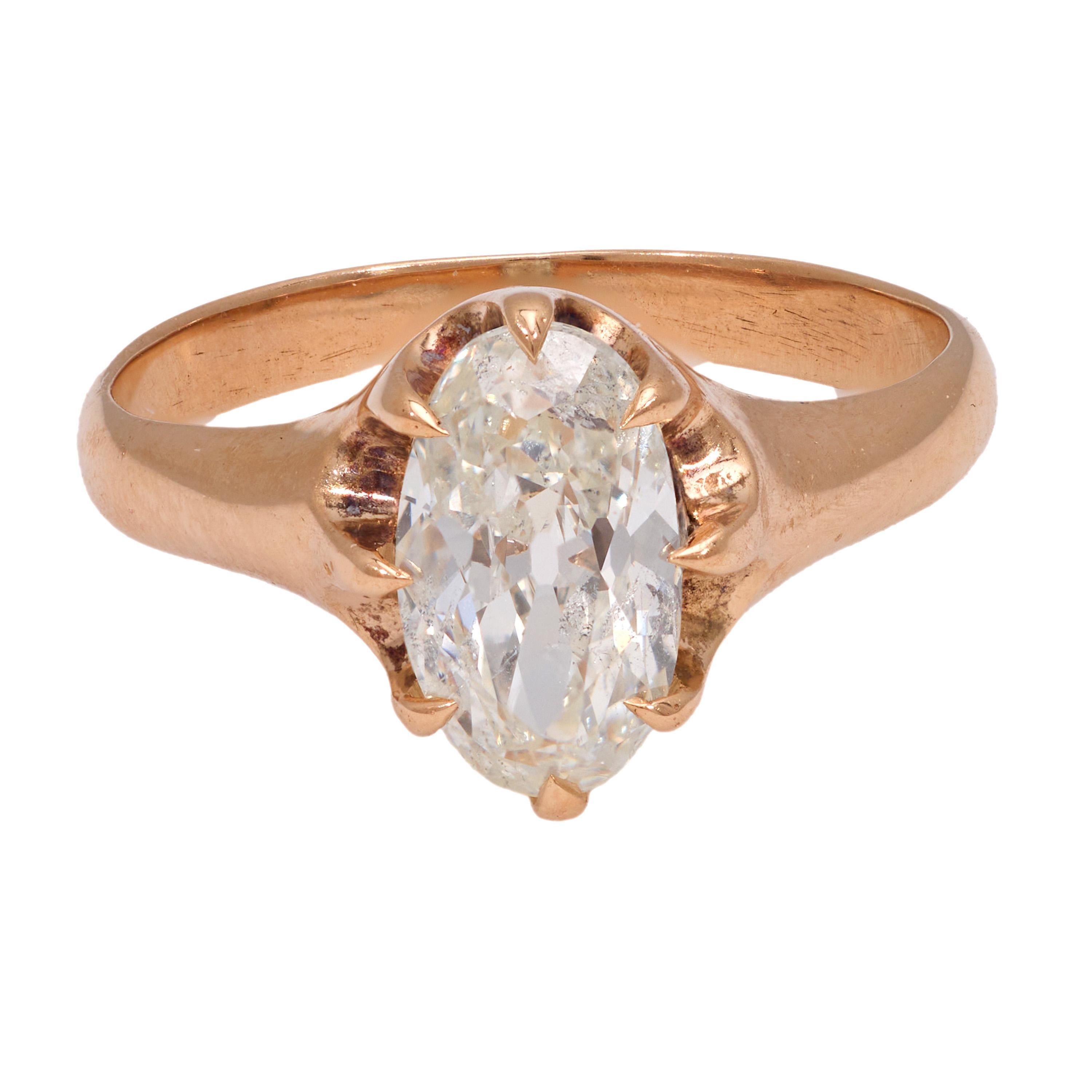Women's Victorian GIA 1.56 carat old mine cut diamond 10k rose gold engagement ring For Sale