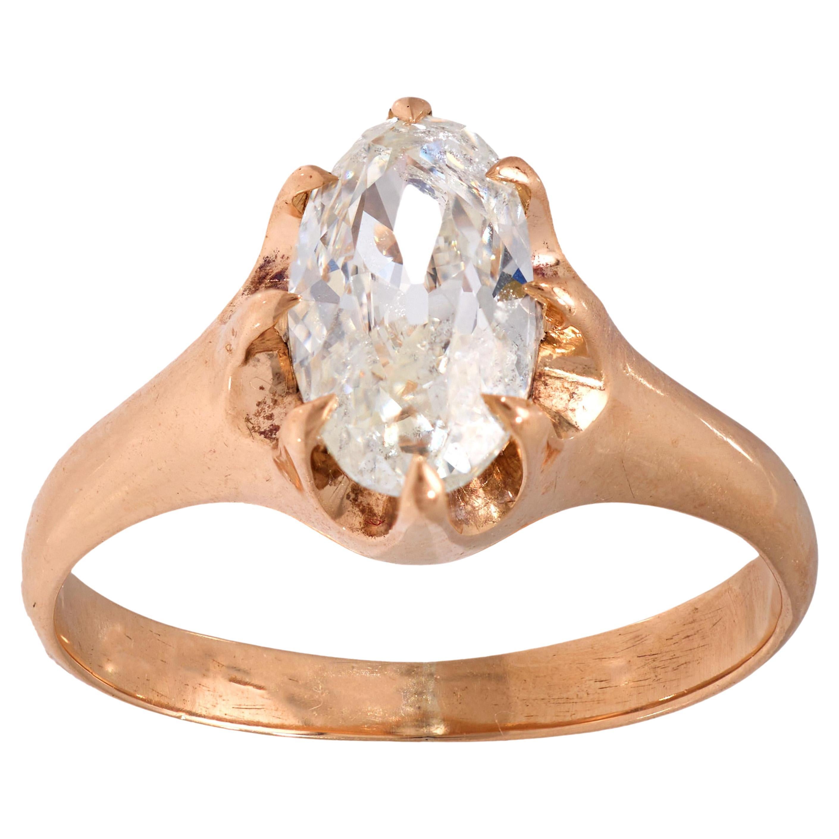 Victorian GIA 1.56 carat old mine cut diamond 10k rose gold engagement ring For Sale