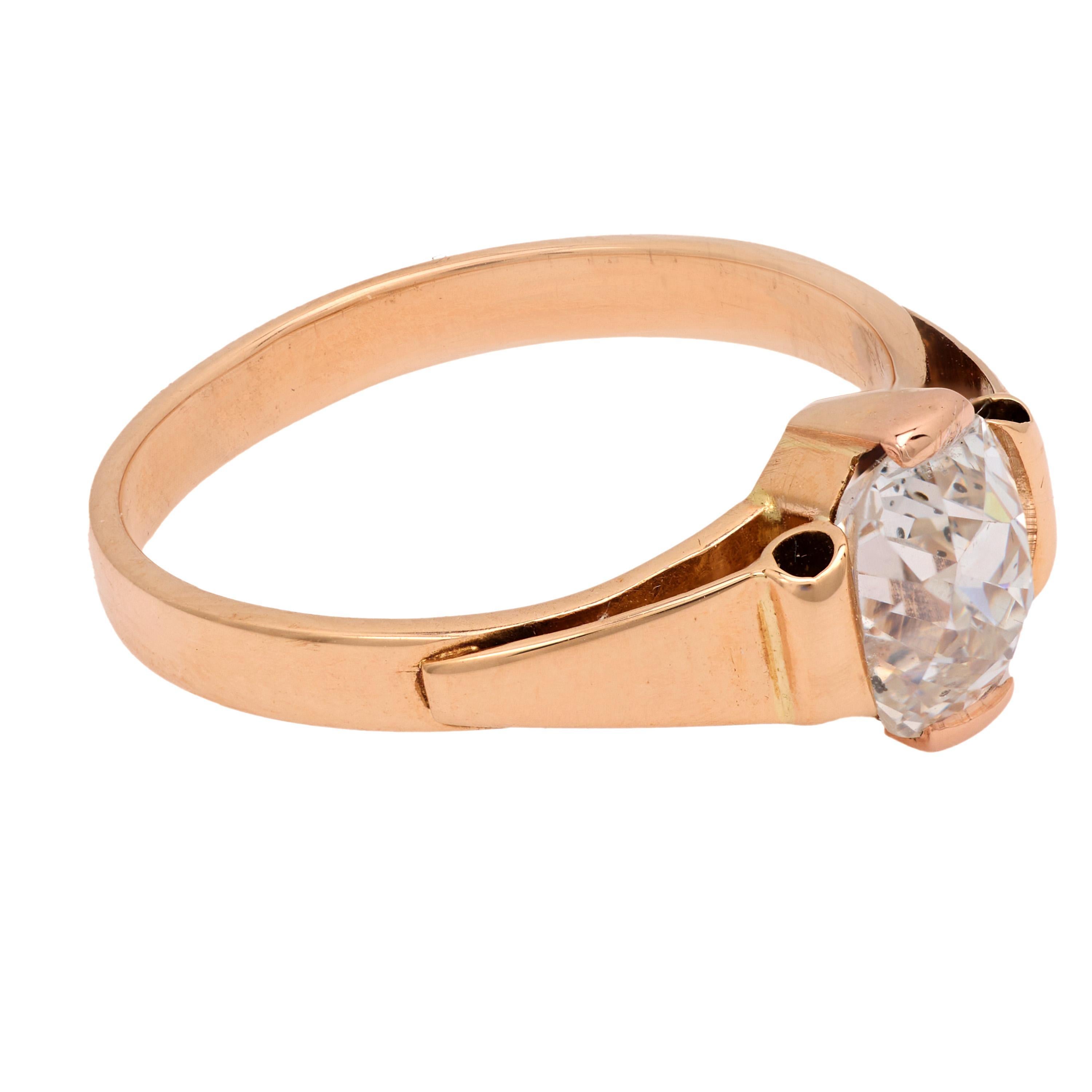Victorian GIA 1.61 carat old mine cut diamond 14k yellow gold engagement ring Victoriano en venta