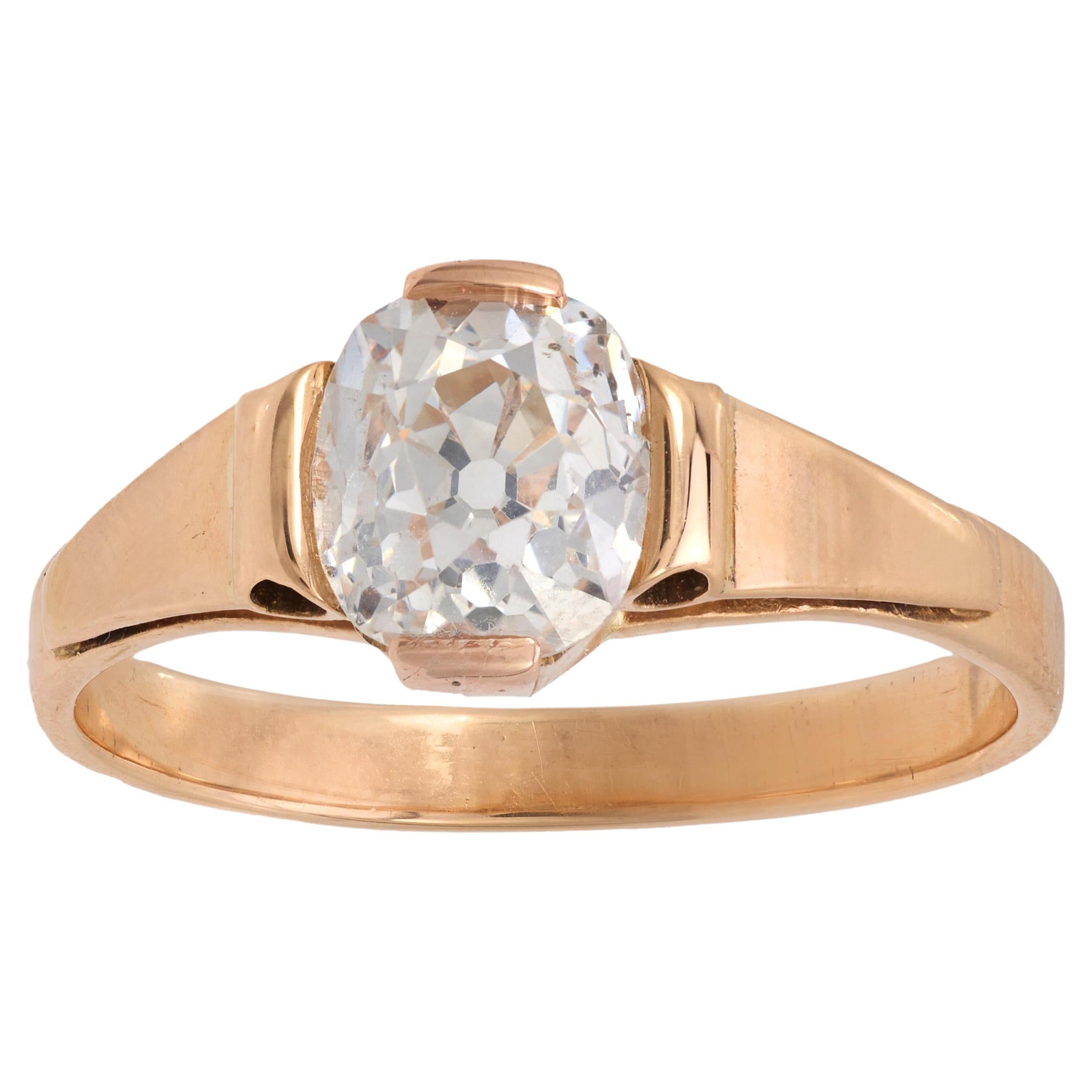 Victorian GIA 1.61 carat old mine cut diamond 14k yellow gold engagement ring