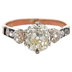 Victorian GIA 1.70 Carats Old Mine Cut Diamond 18 Karat Rose Gold Silver Ring