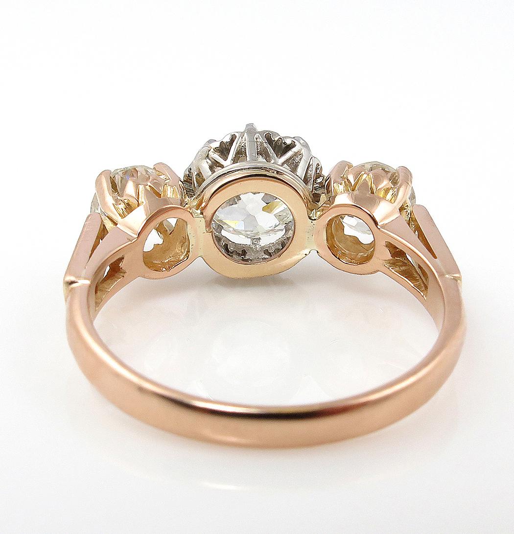 Women's Victorian GIA 2.16ct Old Mine Cushion Diamond 3-Stone Engagement Wedding Ring
