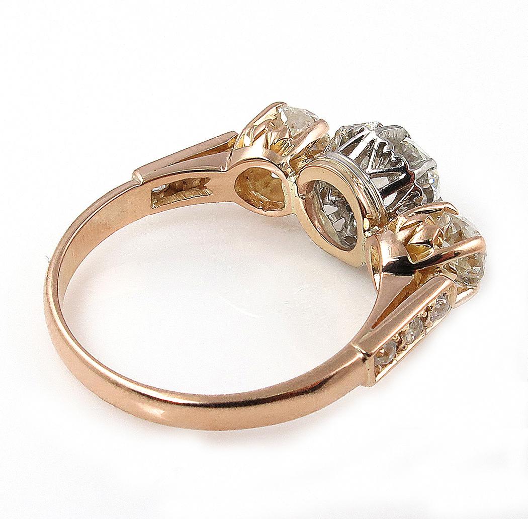 Victorian GIA 2.16ct Old Mine Cushion Diamond 3-Stone Engagement Wedding Ring 1