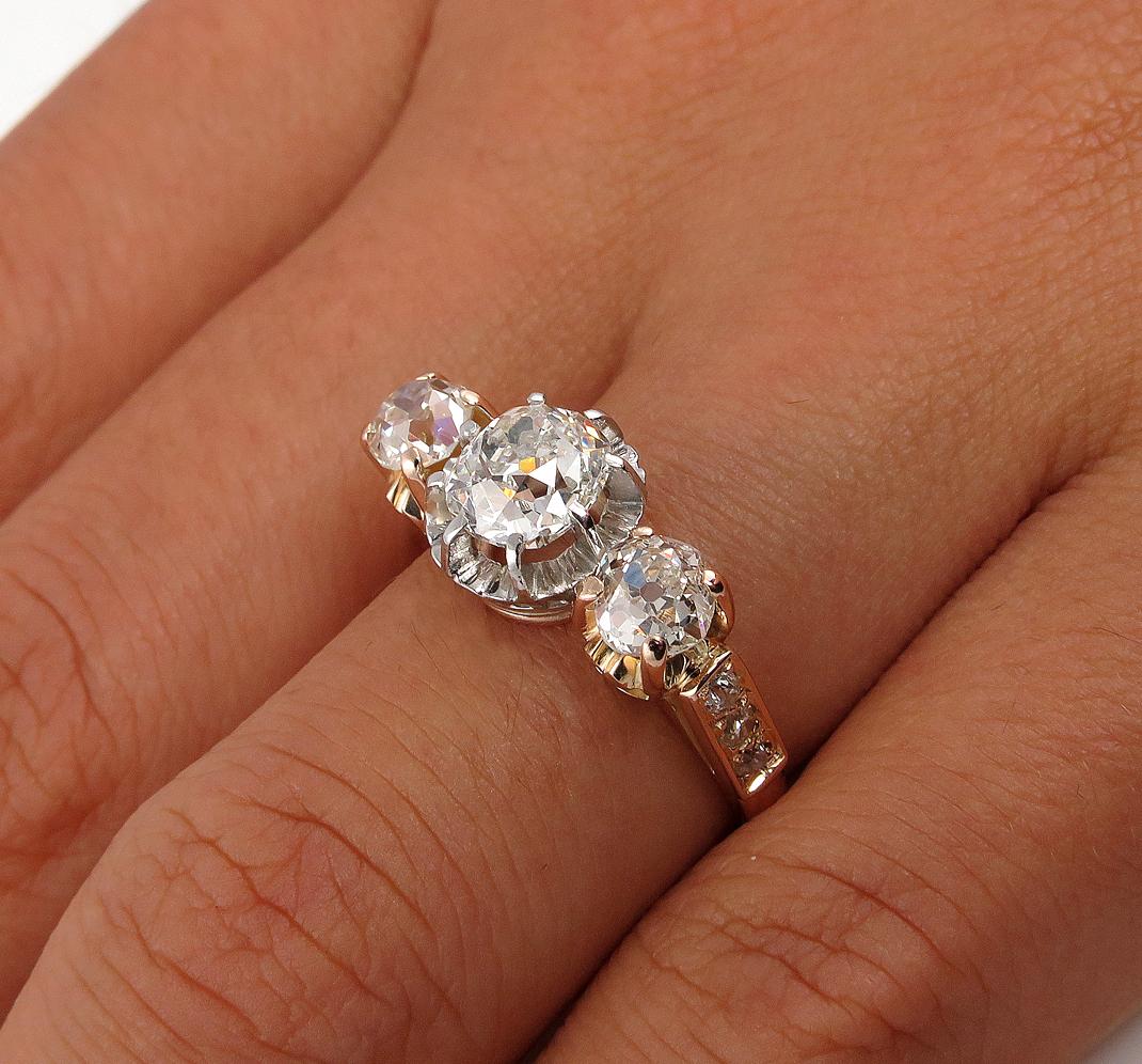 Victorian GIA 2.16ct Old Mine Cushion Diamond 3-Stone Engagement Wedding Ring 4