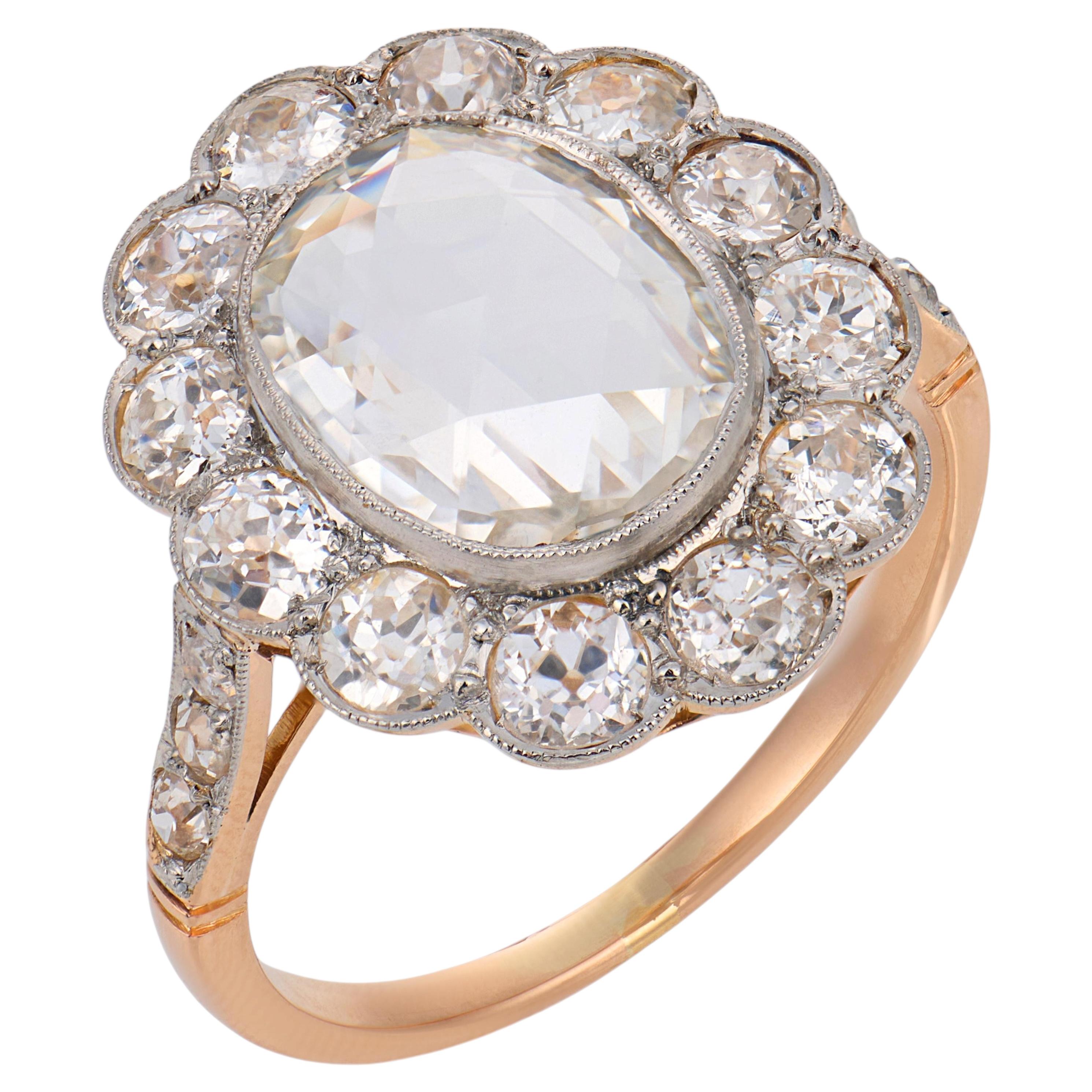 Viktorianischer GIA 2,25 Karat Diamant im Rosenschliff 18k Roségold Cluster Ring