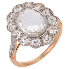Victorian GIA 2.25 carat rose cut diamond 18k rose gold cluster ring