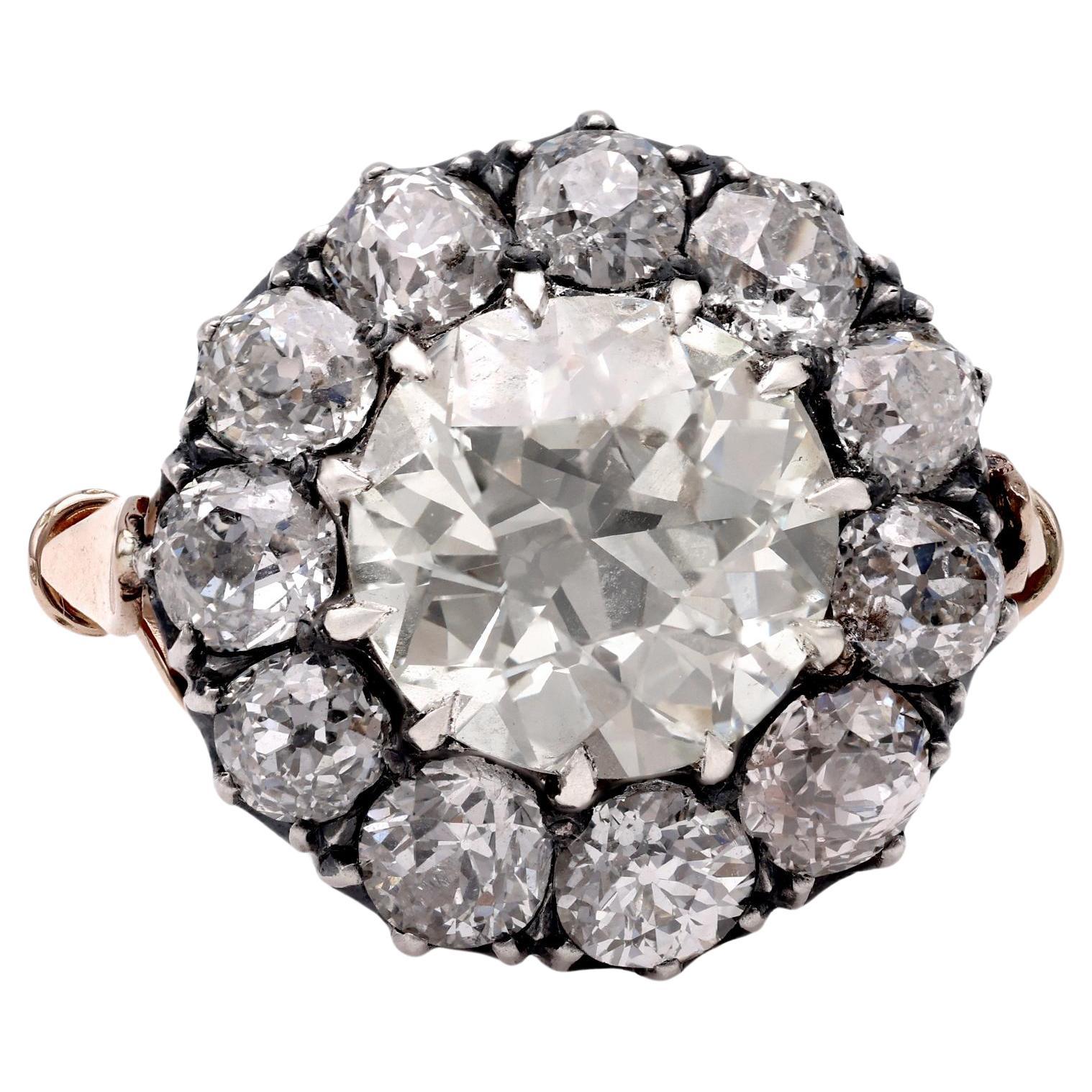 Victorian GIA 2.68 Carat Diamond Yellow Gold Engagement Ring