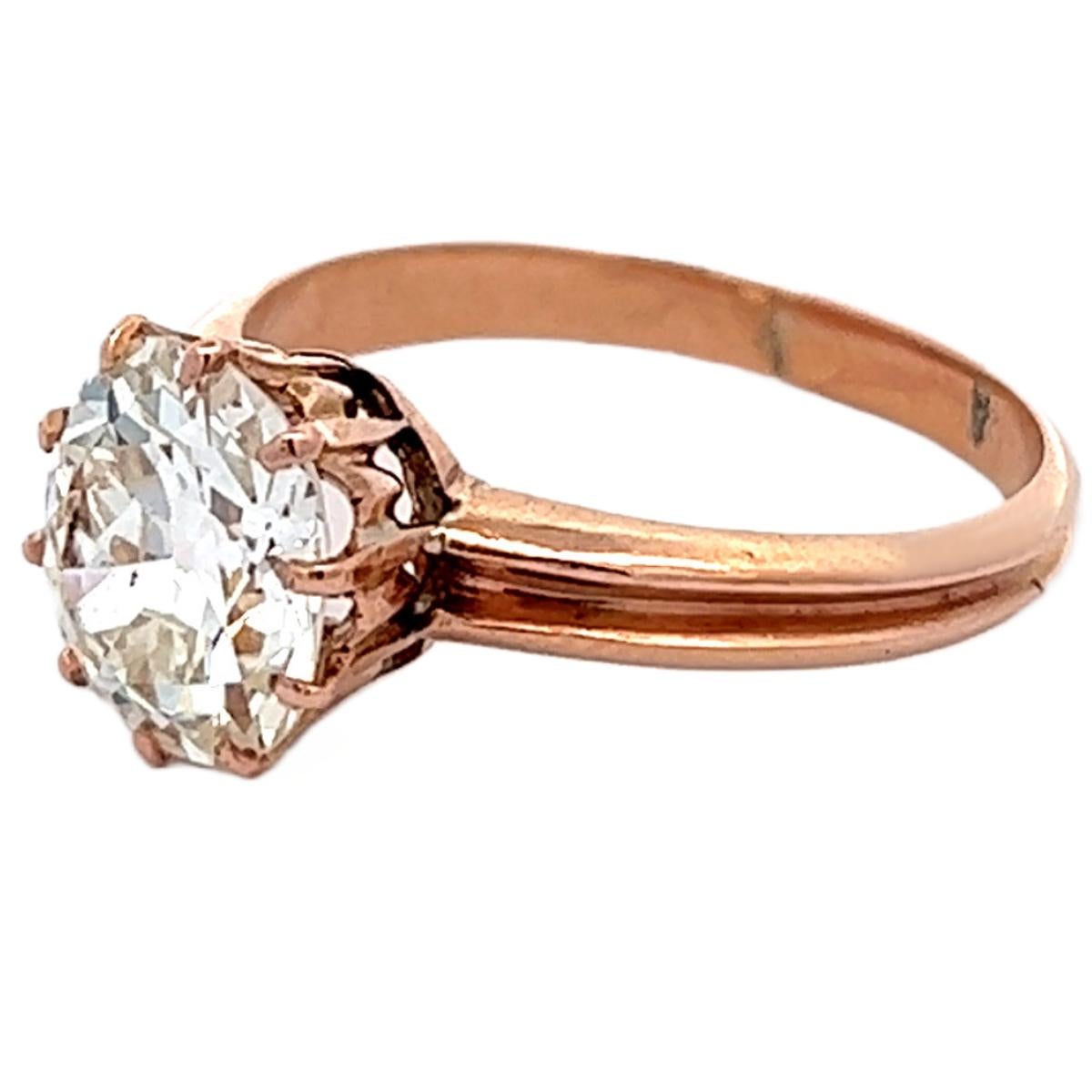 Victorian GIA 2.91 Carats Old Mine Cut Diamond 14k Rose Gold Solitaire Ring 1