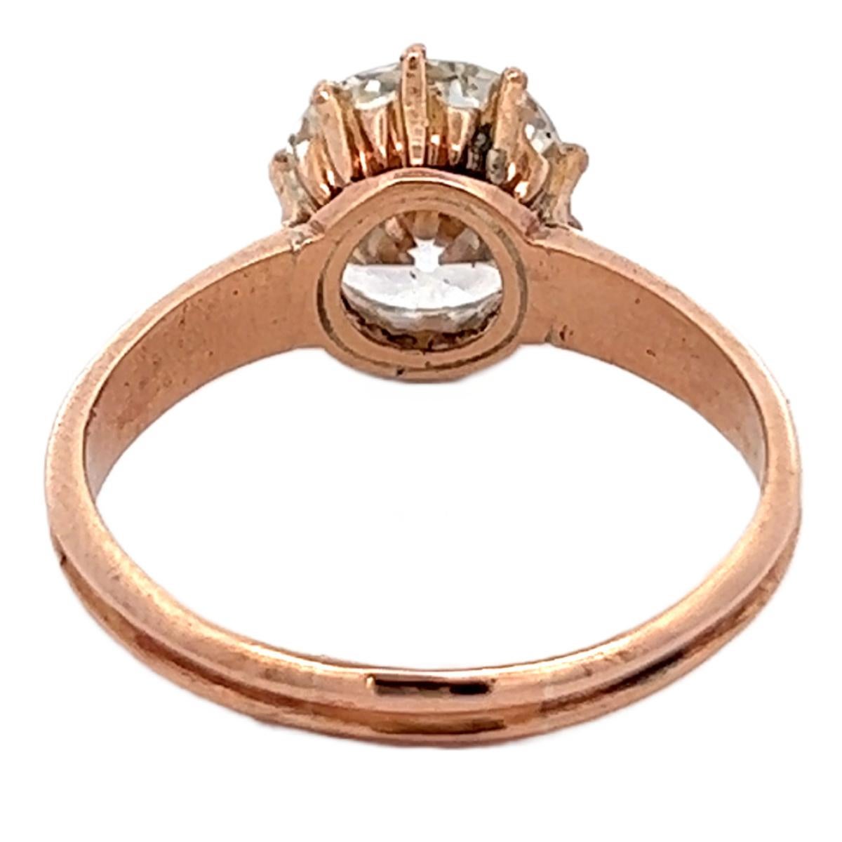 Victorian GIA 2.91 Carats Old Mine Cut Diamond 14k Rose Gold Solitaire Ring 2