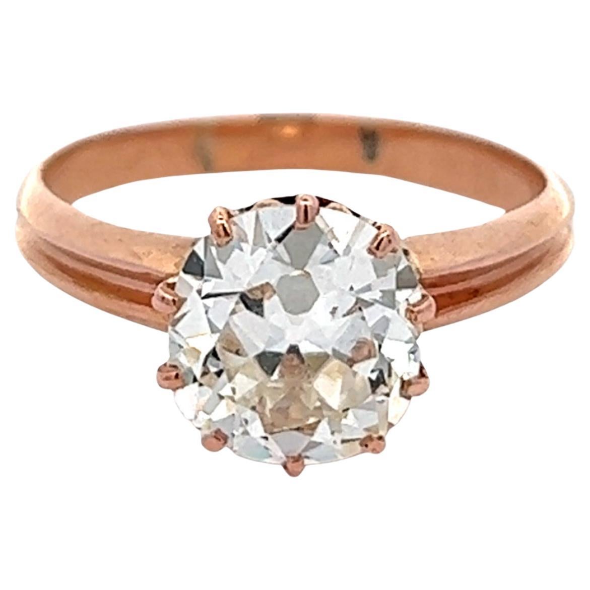 Victorian GIA 2.91 Carats Old Mine Cut Diamond 14k Rose Gold Solitaire Ring