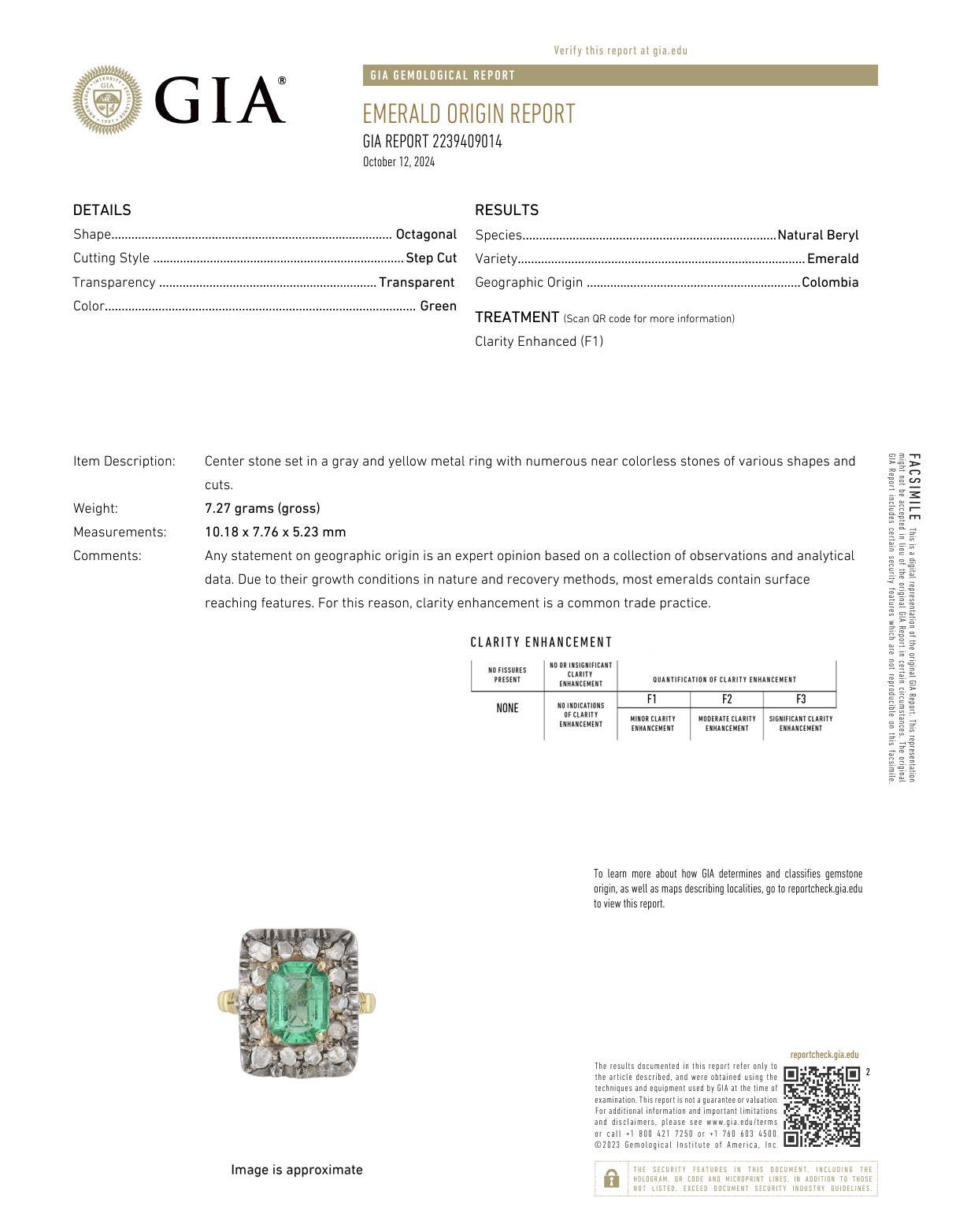 Women's or Men's Victorian GIA 3 Carat Emerald Diamond 18K Yellow Gold Silver Square Ring For Sale
