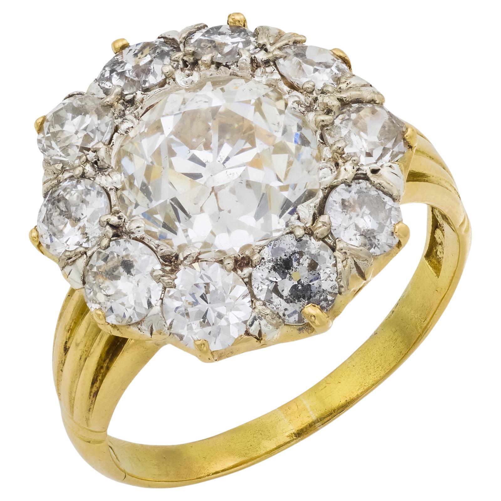 Anello vittoriano GIA con diamante vecchio taglio europeo da 3,02 carati in oro giallo 18k