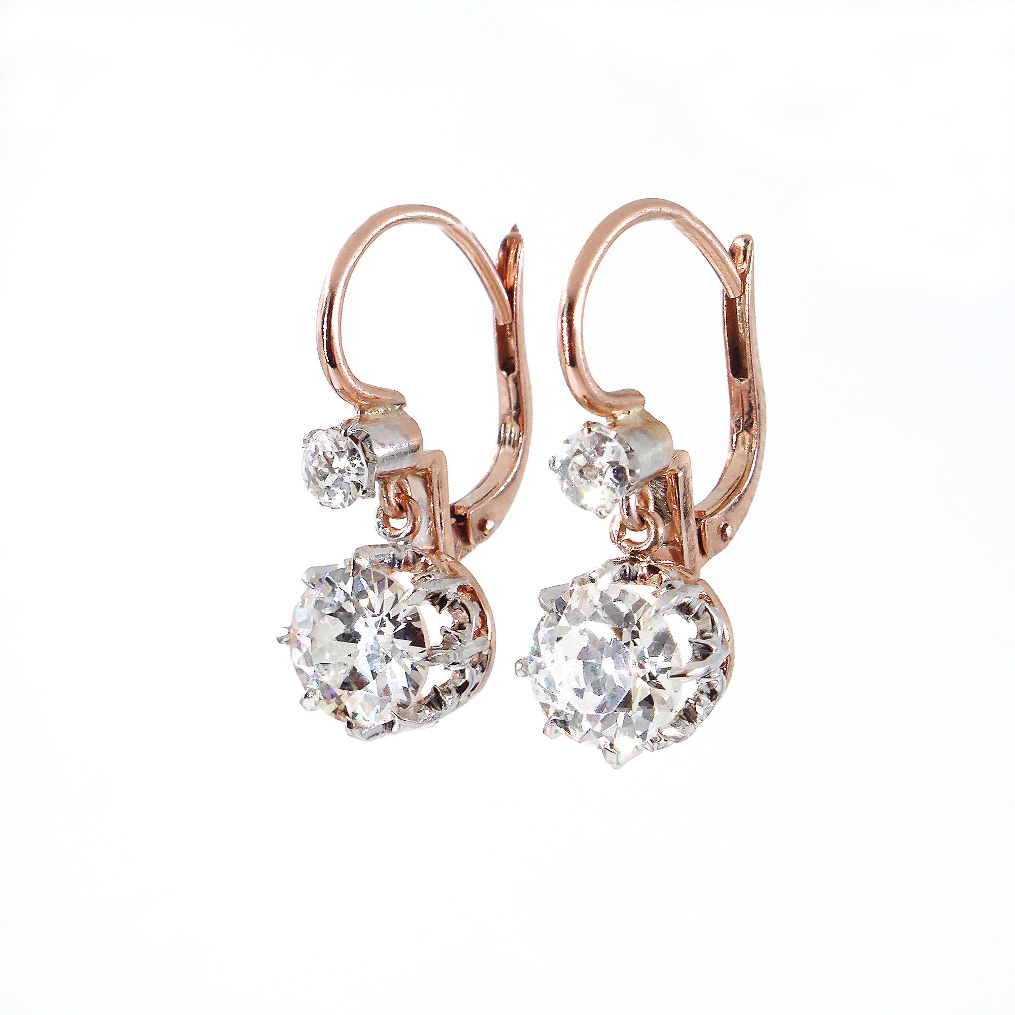 Unique and Exquisite pair of The End of the 19th CENTURY, A BEAUTIFUL Pair of Original Late Victorian- Early Edwardian Era Platinum & 18k Rose Gold ( tested ) Earrings with shimmering Old European cut Diamonds.
Most beautiful and unique European