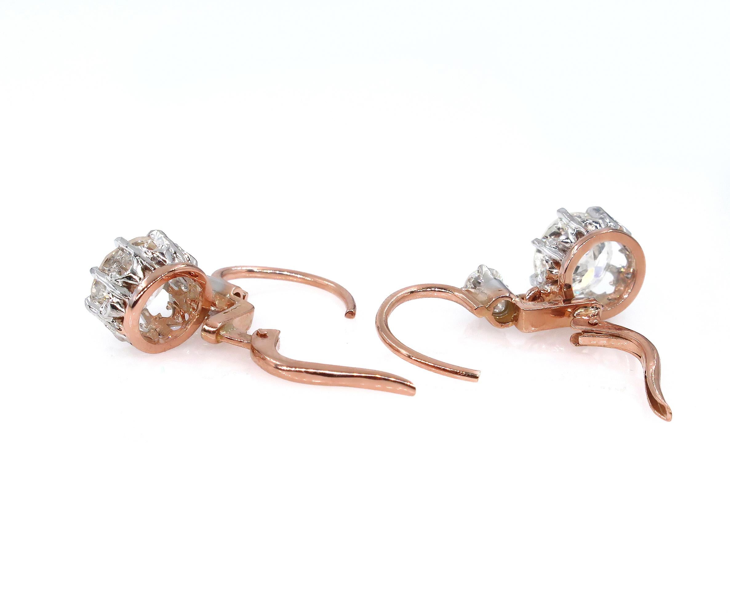 Victorian GIA 3.0 Carat Old European Diamond Dangling Platinum Gold Earrings 2