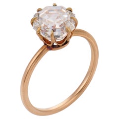 Victorian GIA 3.28 carat octagonal cut diamond 14k yellow gold engagement ring