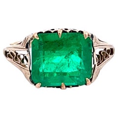 Victorian GIA 3.66 Carat Colombian Octagonal Cut Emerald Rose Gold Ring