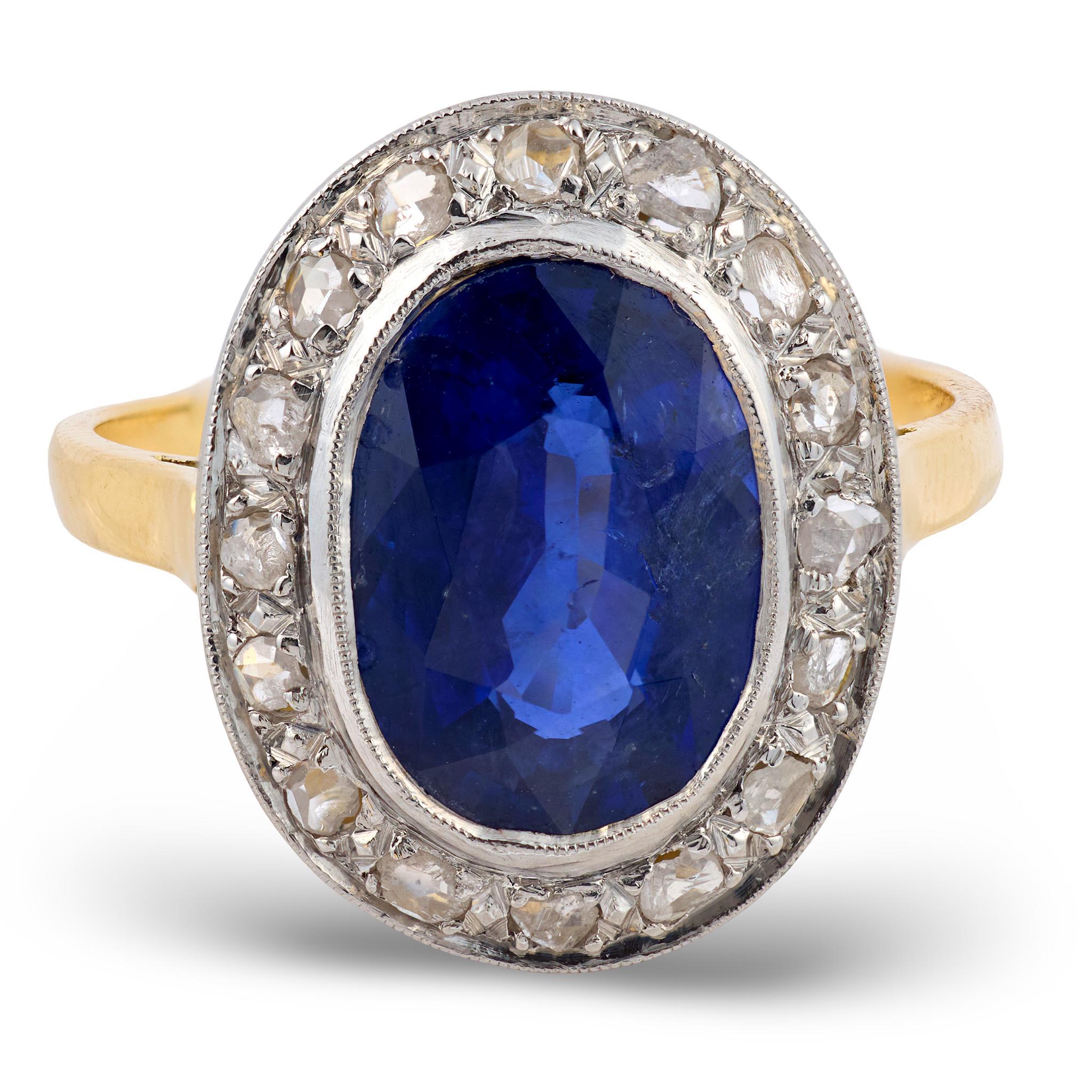 Victorien Bague victorienne GIA 3.70 saphir diamant taille rose or jaune 14k en vente