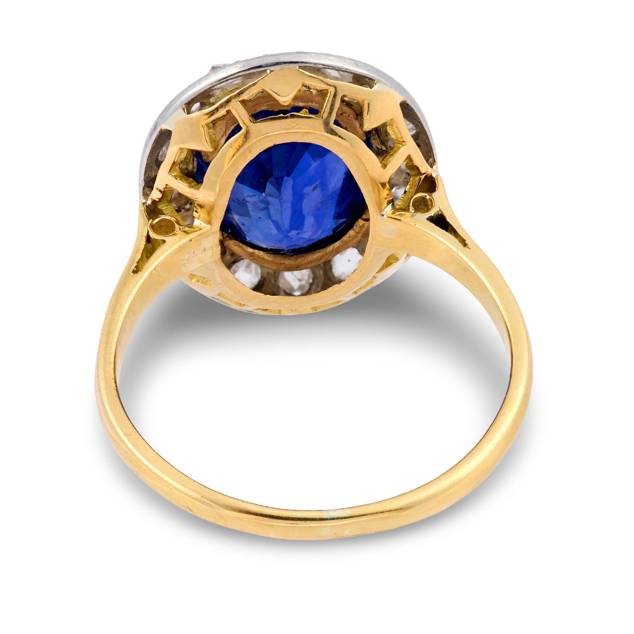 Bague victorienne GIA 3.70 saphir diamant taille rose or jaune 14k Pour femmes en vente