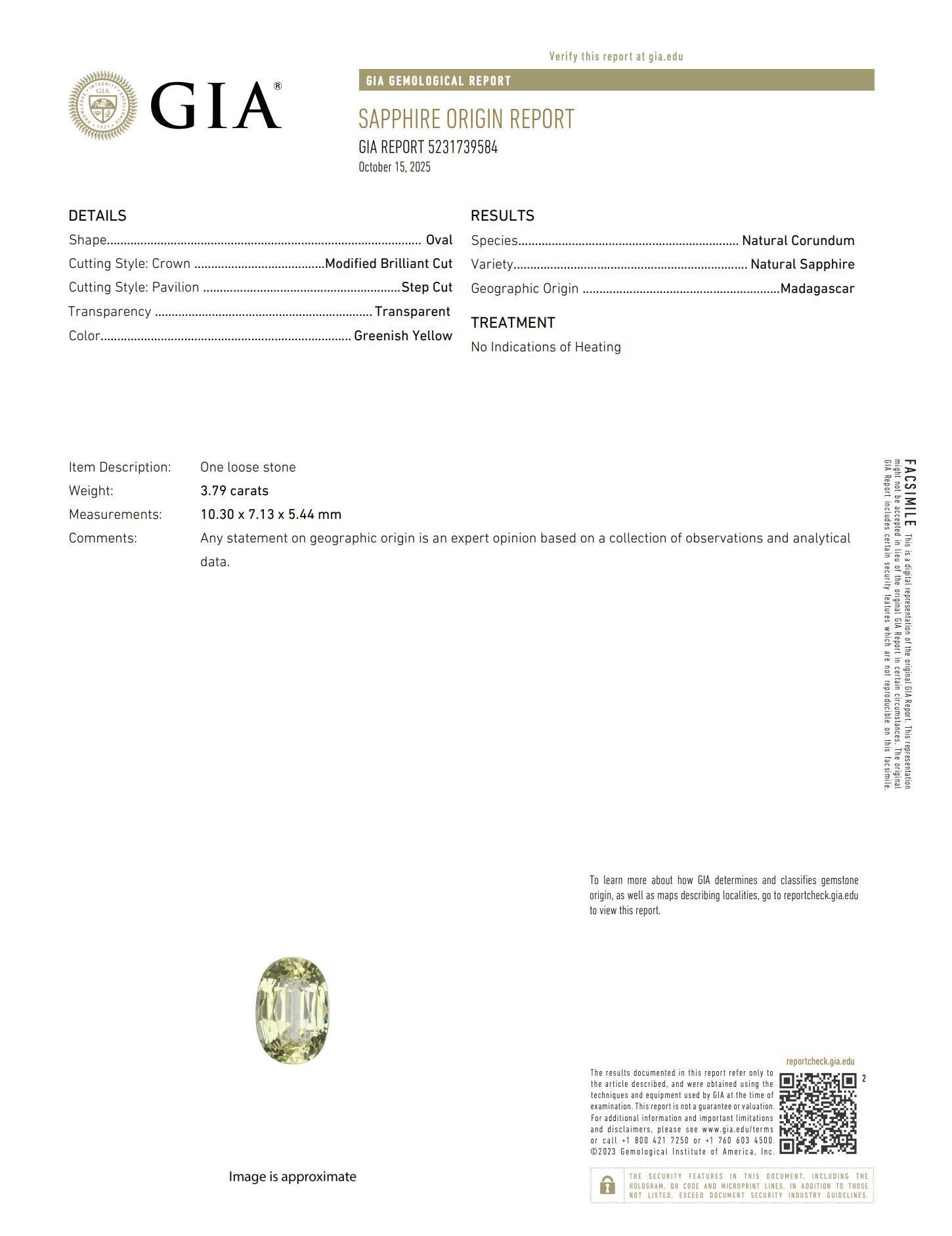 Bague victorienne GIA 3,79 carats saphir sans chaleur diamant en or 18k en vente 1