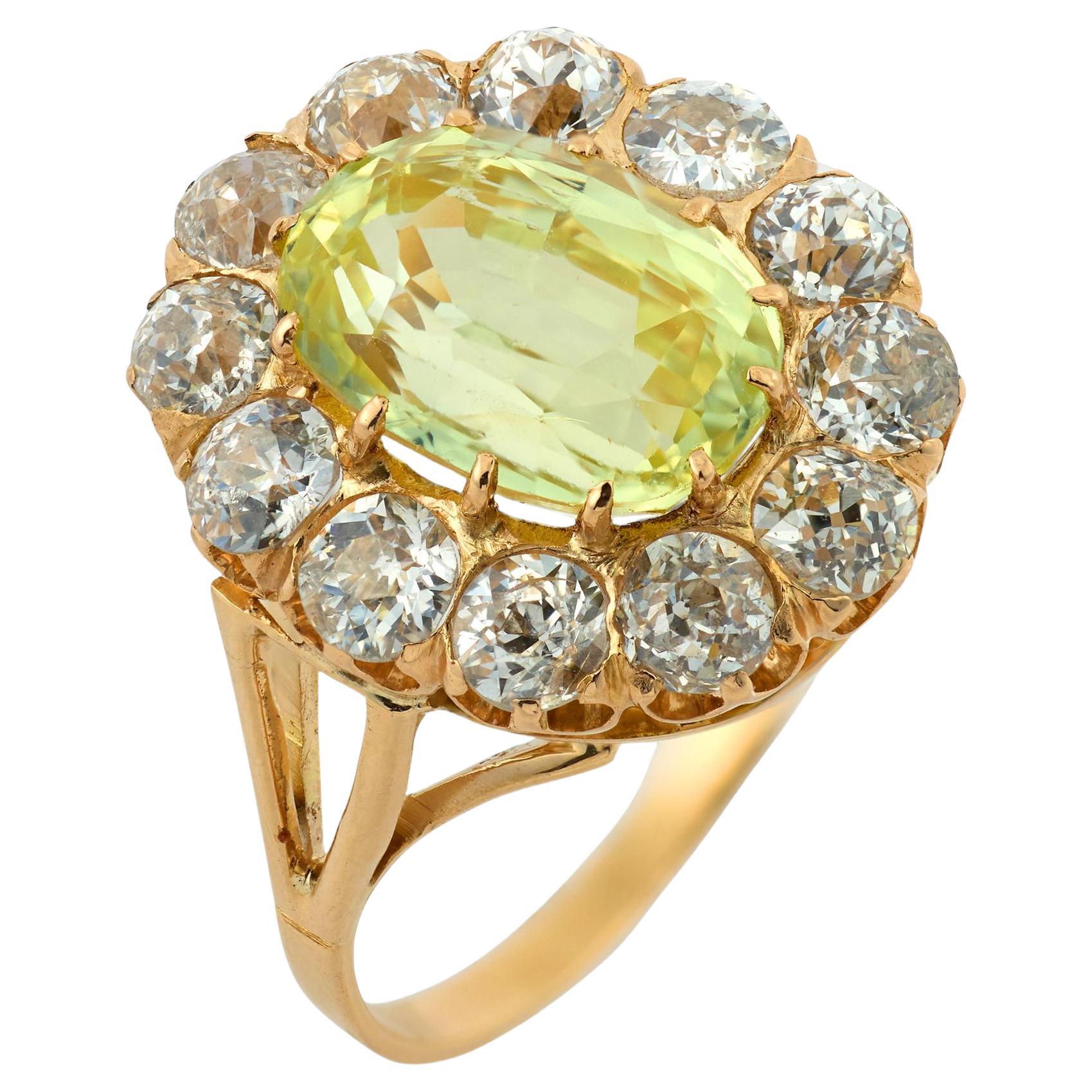 Victorian GIA 3.79 carat no heat sapphire diamond 18k gold cluster ring