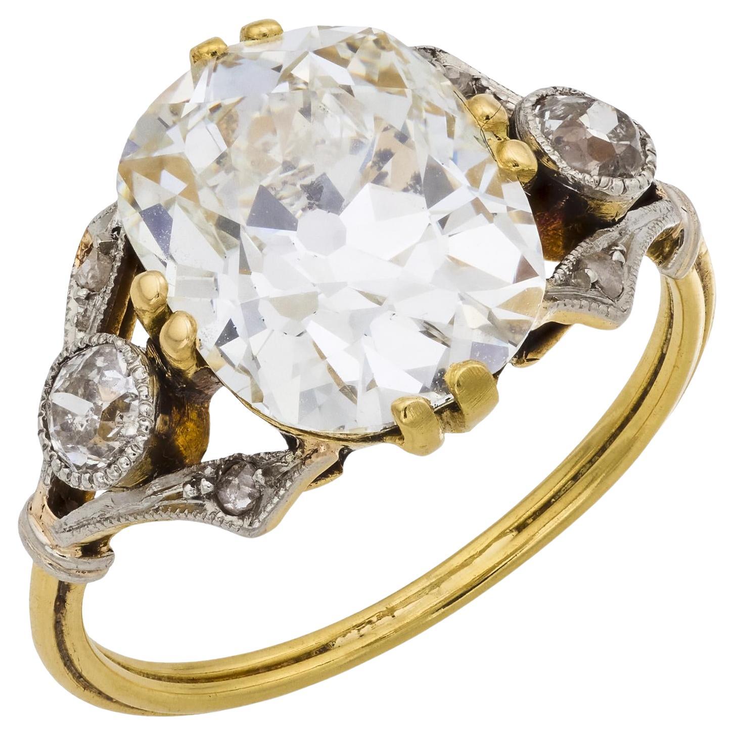 Victorian GIA 4.02 carat old mine cut diamond 18k yellow gold engagement ring