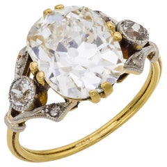 Anello di fidanzamento vittoriano in oro giallo 18k con diamante taglio old mine GIA da 4,02 carati