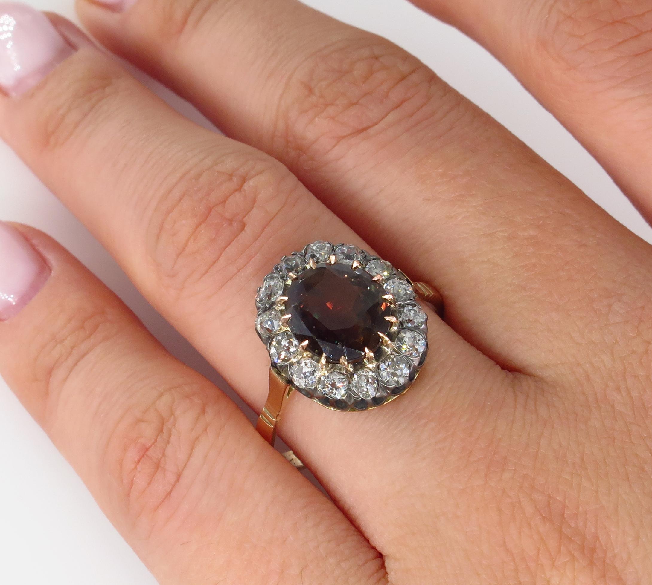 Victorian GIA 4.42ctw Natural Alexandrite Old Mine Diamonds Antique Cluster Ring 2