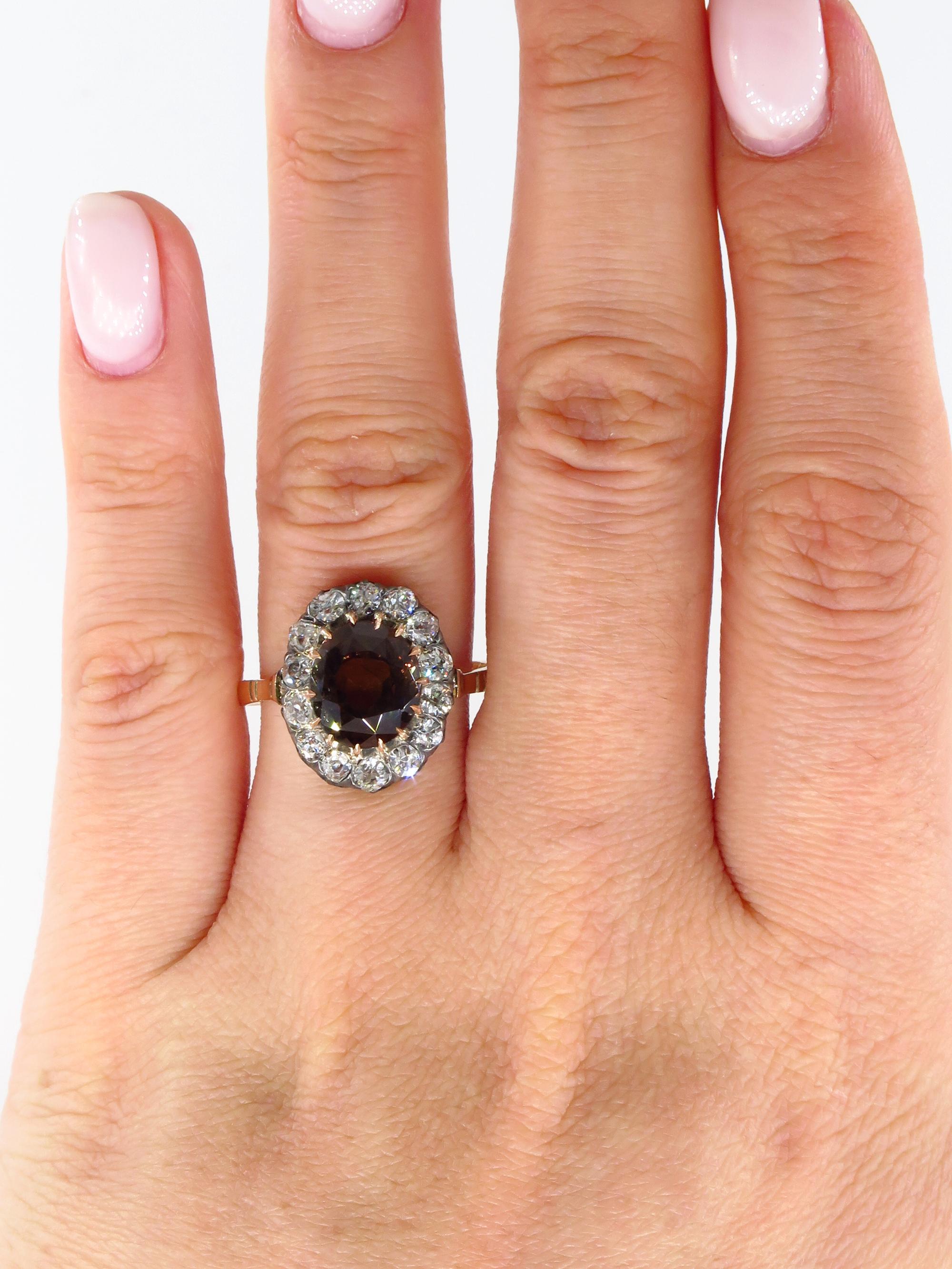Victorian GIA 4.42ctw Natural Alexandrite Old Mine Diamonds Antique Cluster Ring 4
