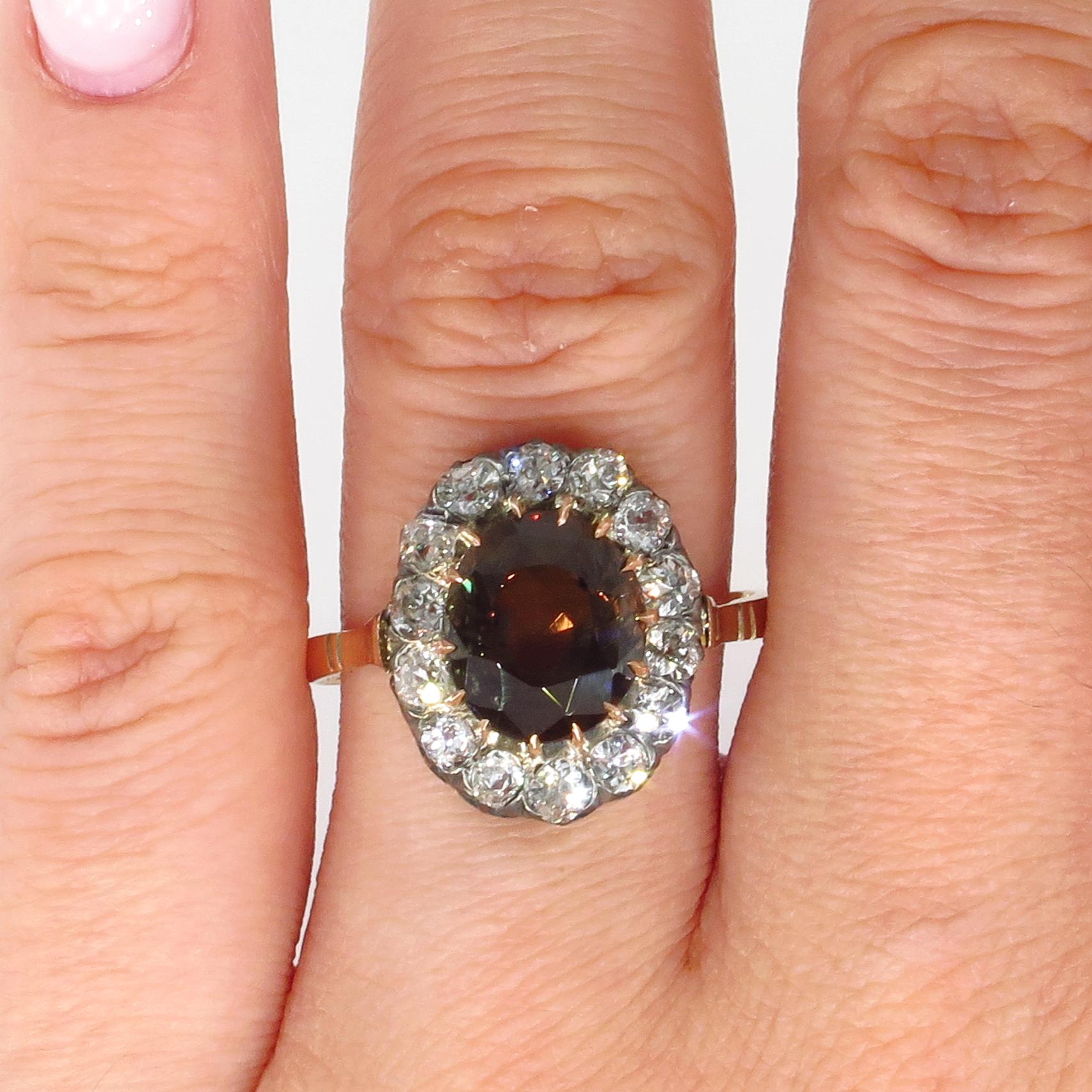 Victorian GIA 4.42ctw Natural Alexandrite Old Mine Diamonds Antique Cluster Ring 5