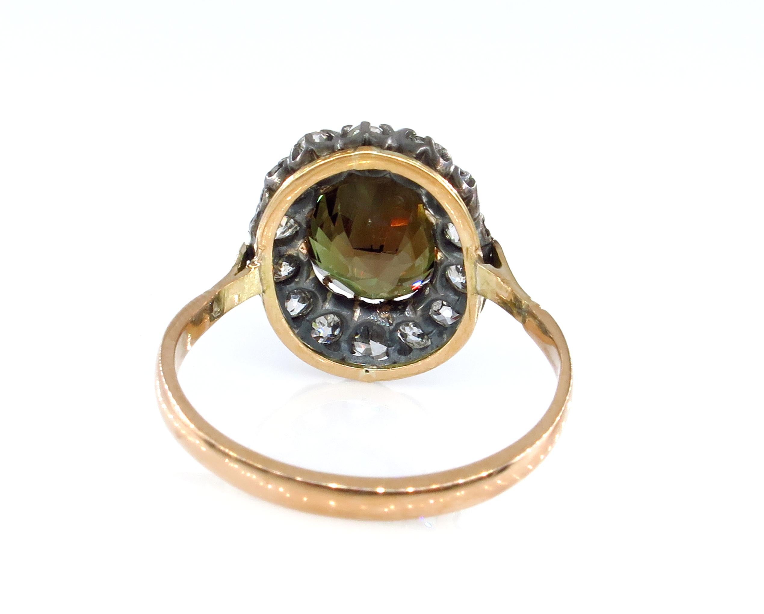 Oval Cut Victorian GIA 4.42ctw Natural Alexandrite Old Mine Diamonds Antique Cluster Ring